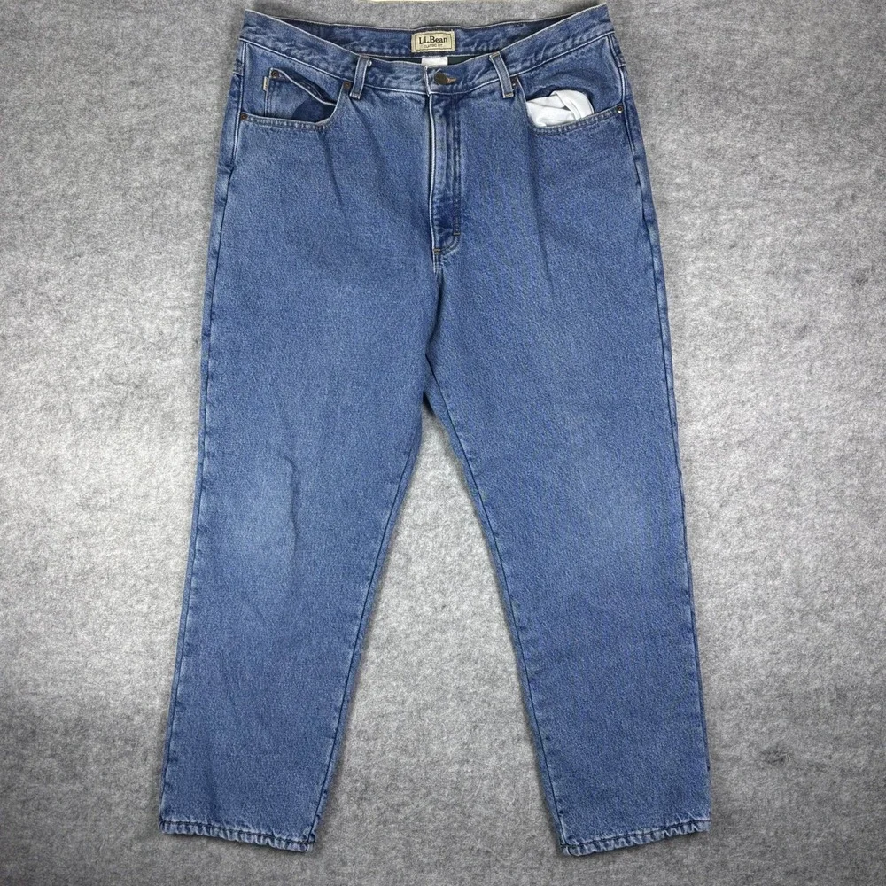 LL Bean Fleece Lined Jeans Mens 38x30 Blue Denim Classic Fit Flannel Winter Work